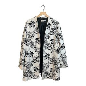 Kasper Women’s 16 Black & White Floral Print Long Jacket Blazer